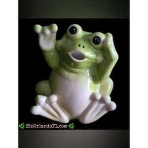 VINTAGE: WCL Handpainted 7" Whimsical Frog Water Plant Pitcher Spring Summer HTF
